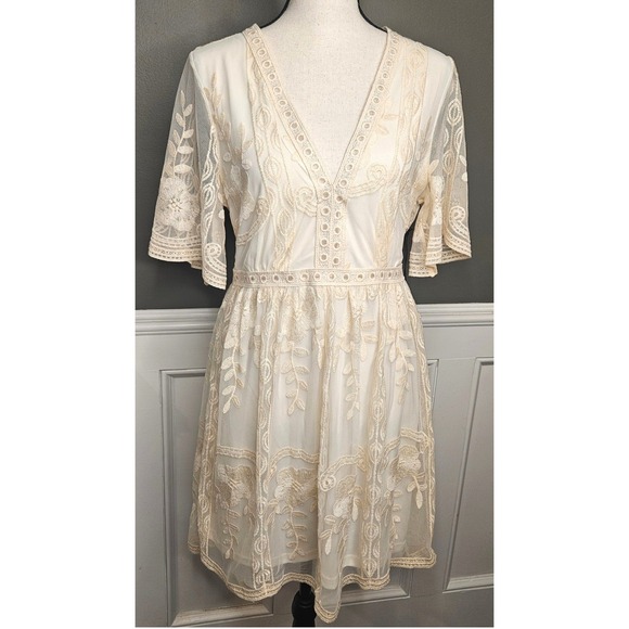 Haute Monde Ivory Lace Boho Cottagecore Prairie Dress NWT Engagement Small - Picture 2 of 9